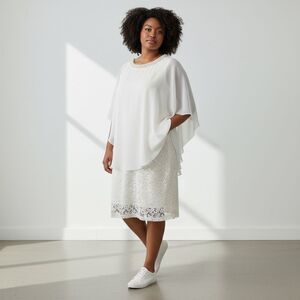 SD Collection ivory lace and chiffon formal dress